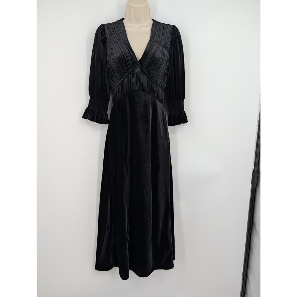 NWT ALLSAINTS Ani Velvet Dress 0 Black Whimsigoth Feminine Victorian Babydoll - Picture 1 of 10